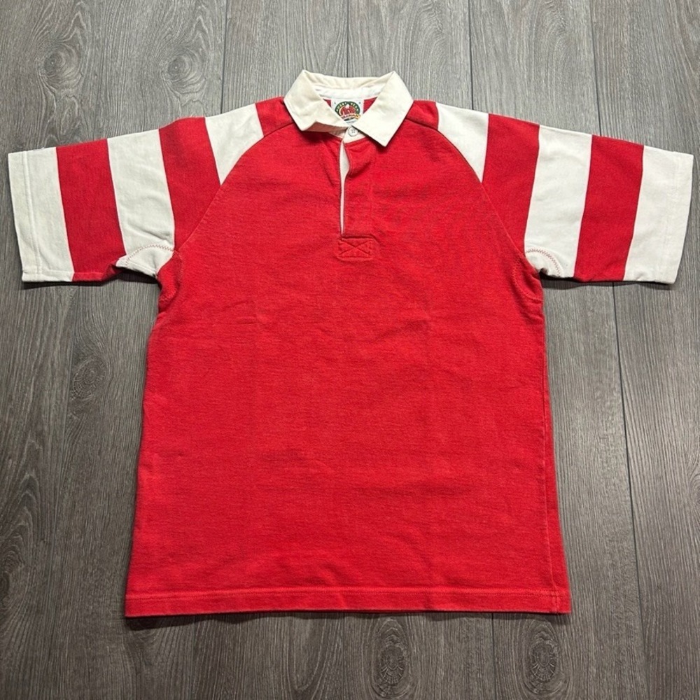 Vintage Barbarian Rugby Wear Shirt Mens Large Red White Striped Short Sleeve